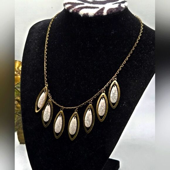 "5/$25" Brasstone Bead Drop Adjustable Bib Chain Necklace - Picture 1 of 9